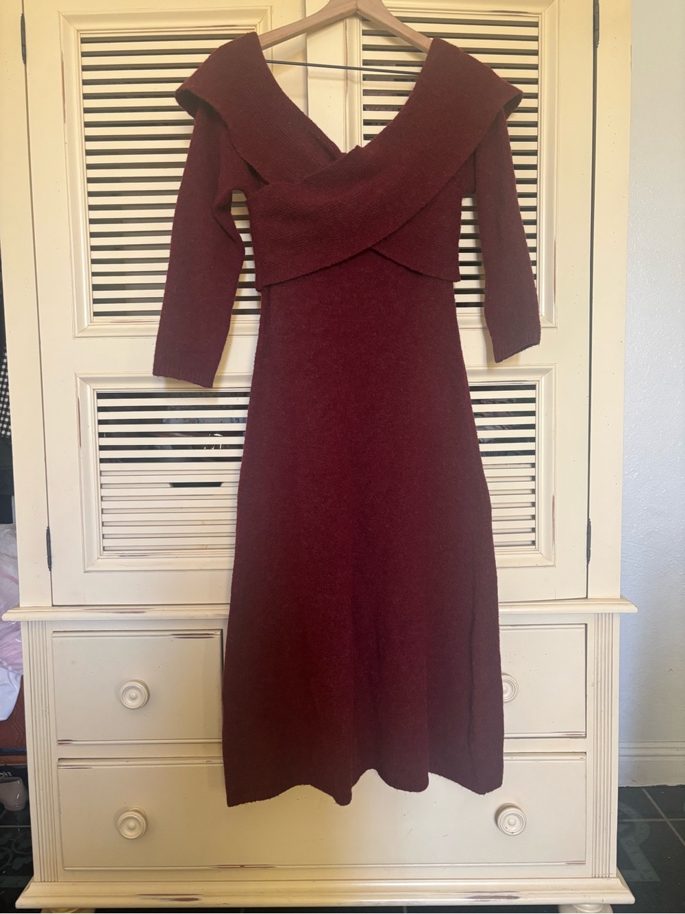 Petal & Pup Off-the-Shoulder Burgundy Knit Midi Dress